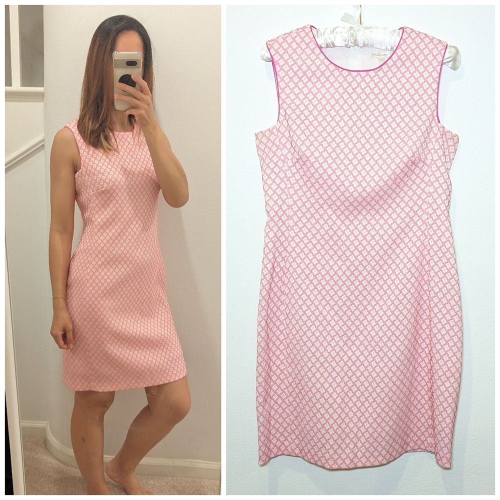 Shoshanna Pink White Diamond Print Sleeveless Shift Dress